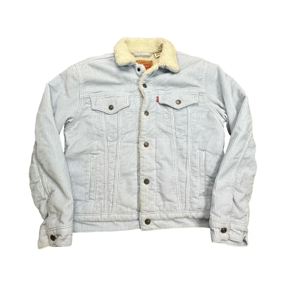 Levi's Jacket Mens S Light Blue Sherpa Lined Corduroy Trucker Jacket 36137-0047
